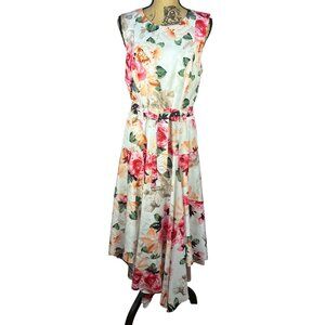 Calvin Klein Dress Sz 12 White & Pink Floral Asymmetric Hem Easter Fairy Cottage